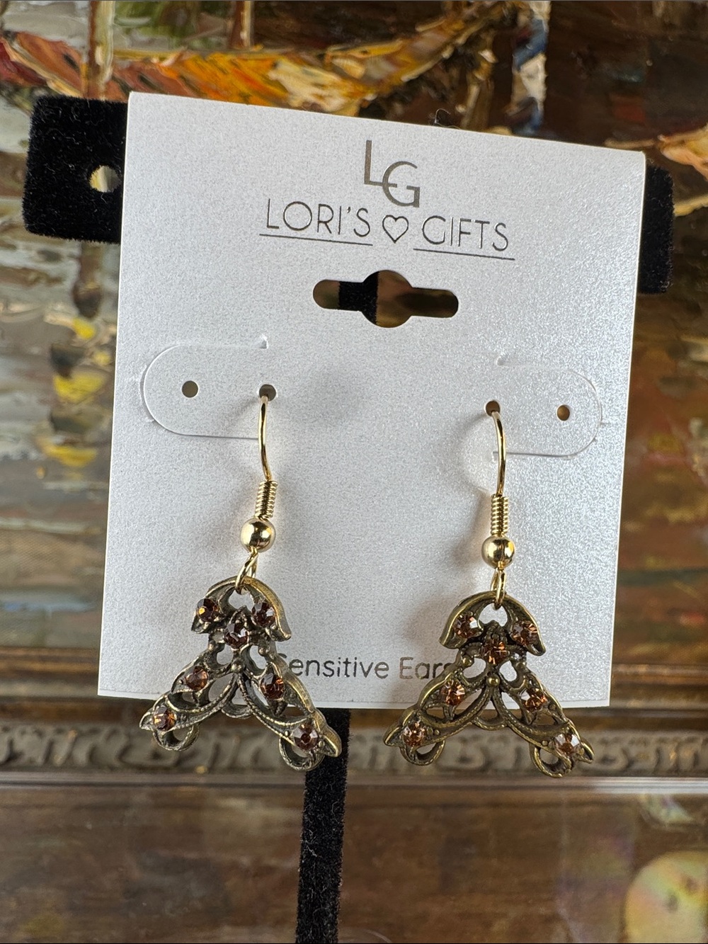 0506-Gold and Brown Filigree Dangle Earrings‎